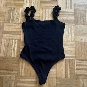Aritzia Sunday Best Black Ruffled Bodysuit